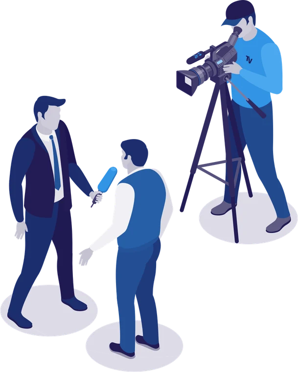 Illustration: Mann im Anzug gibt ein Interview vor laufender Kamera