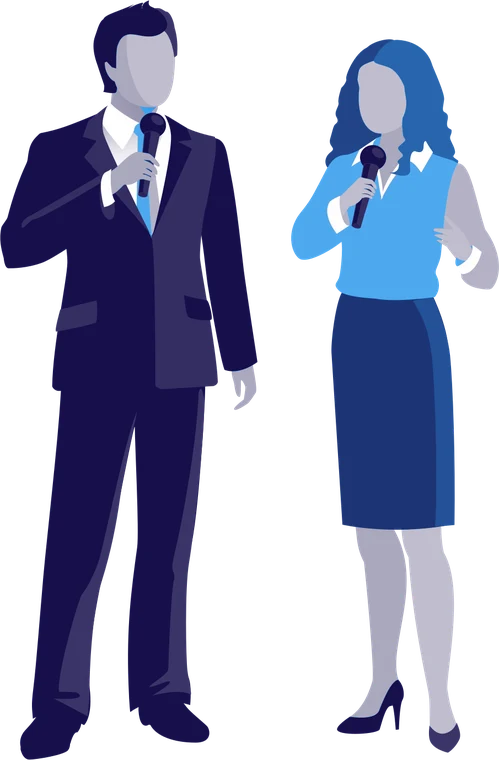 Illustration: Frau und Mann sprechen mit Mikrofon